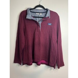 LL Bean Womens Pullover Button Collar‎ Long Sleeve Top Fall Burgundy/ Red W XL